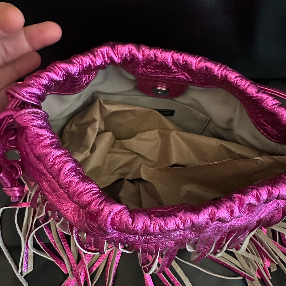Rebecca Minkoff Hot Pink Metallic Fringe Crossbody Bag - Picture 3 of 3